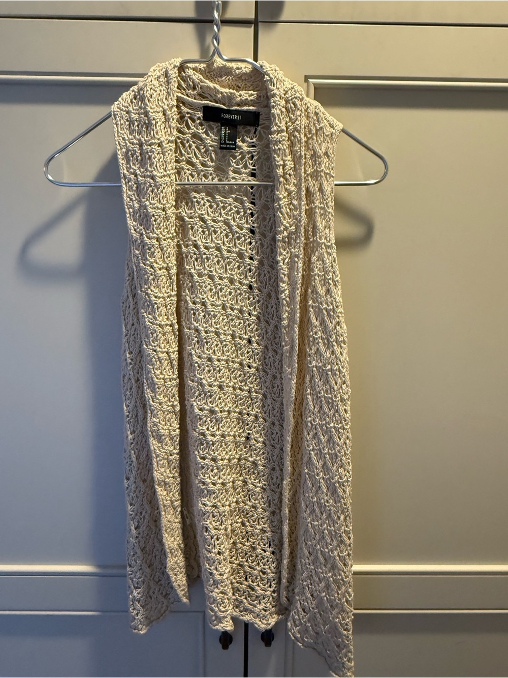 Forever 21 Cream Open-Weave Sleeveless Crochet Vest